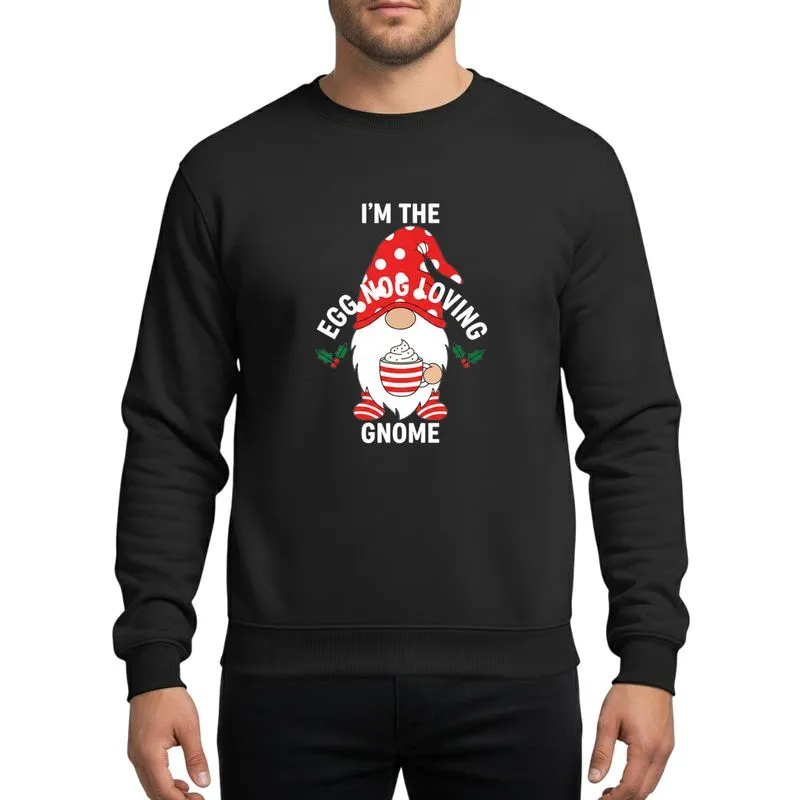 Family Holiday Gatherings' Whimsical Red Polka Dot Hat Gnome with Egg Nog Mug & Holly Design Sweatshirt - 1