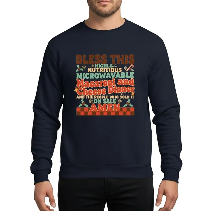 Humorous Holiday Foodie's Retro Distressed Mac & Cheese Typography Burnt Orange Teal Gold Holly Sweatshirt - 1