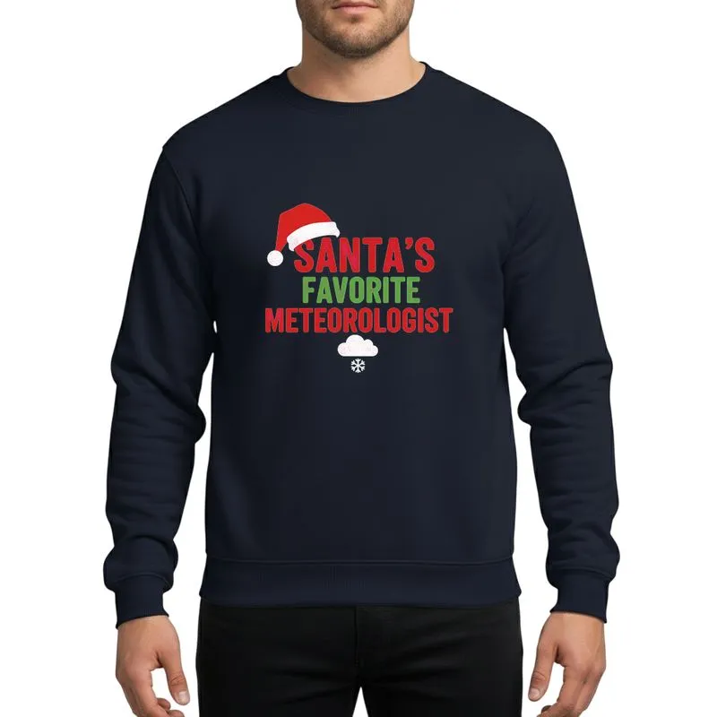 Meteorologist's Bold Red Green Distressed Santa Hat Cloud Snowflake Weather Humor Sweatshirt - 1