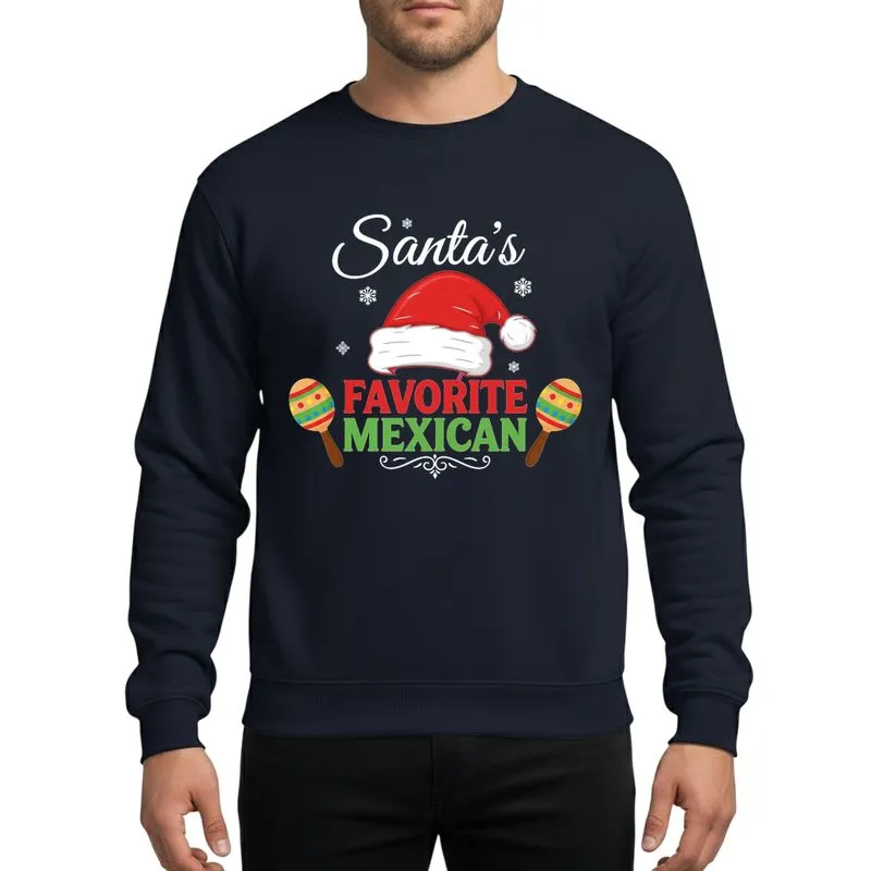 Mexican Heritage Christmas Enthusiasts' Whimsical Santa's Favorite Mexican Text, Red-Green Maracas, Santa Hat, White Snowflakes Sweatshirt - 1