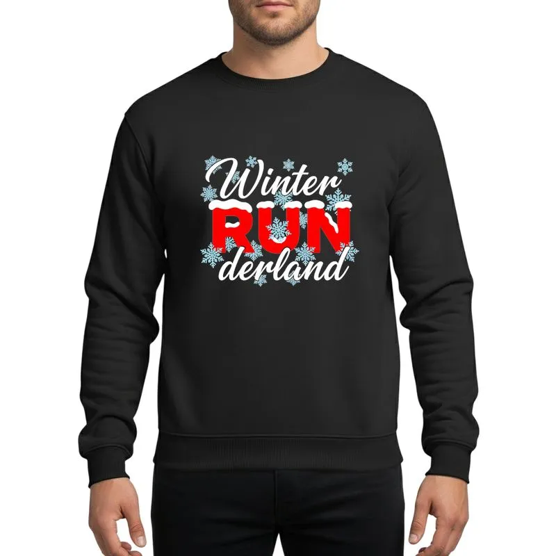 Runners' Festive Winter Typographic White Script Red Block Snow-Capped 'RUN' Black Rectangle Light Blue Snowflakes Sweatshirt - 1