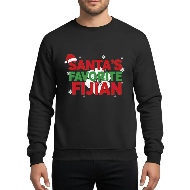 Fijian Christmas Enthusiasts' Distressed Red Green Santa Hat Hibiscus Snowflake Typographic Design Sweatshirt - 1