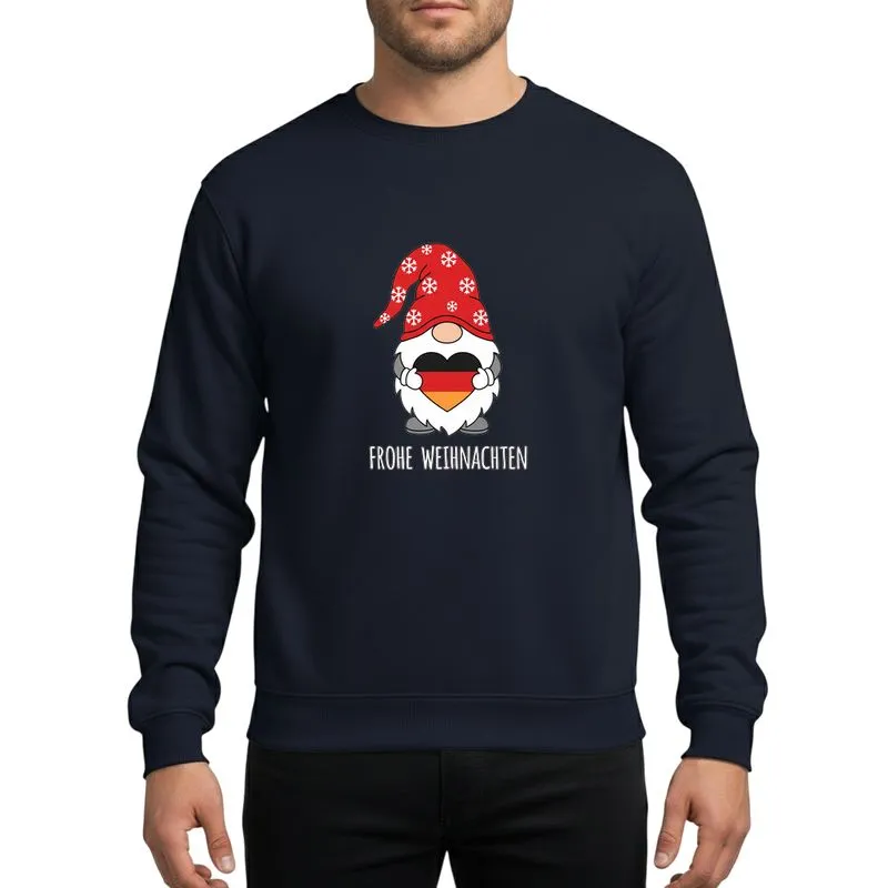 German Heritage Holiday Lovers' Whimsical Red Hat Snowflakes Gnome German Flag Heart Frohe Weihnachten Art Sweatshirt - 1