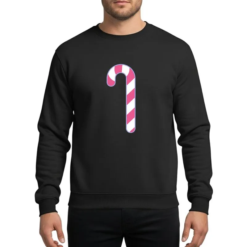 Pink Christmas Aesthetic Fans' Sleek Stylized Candy Cane Vibrant Bubblegum Pink White Diagonal Stripe Periwinkle Outline Sweatshirt - 1