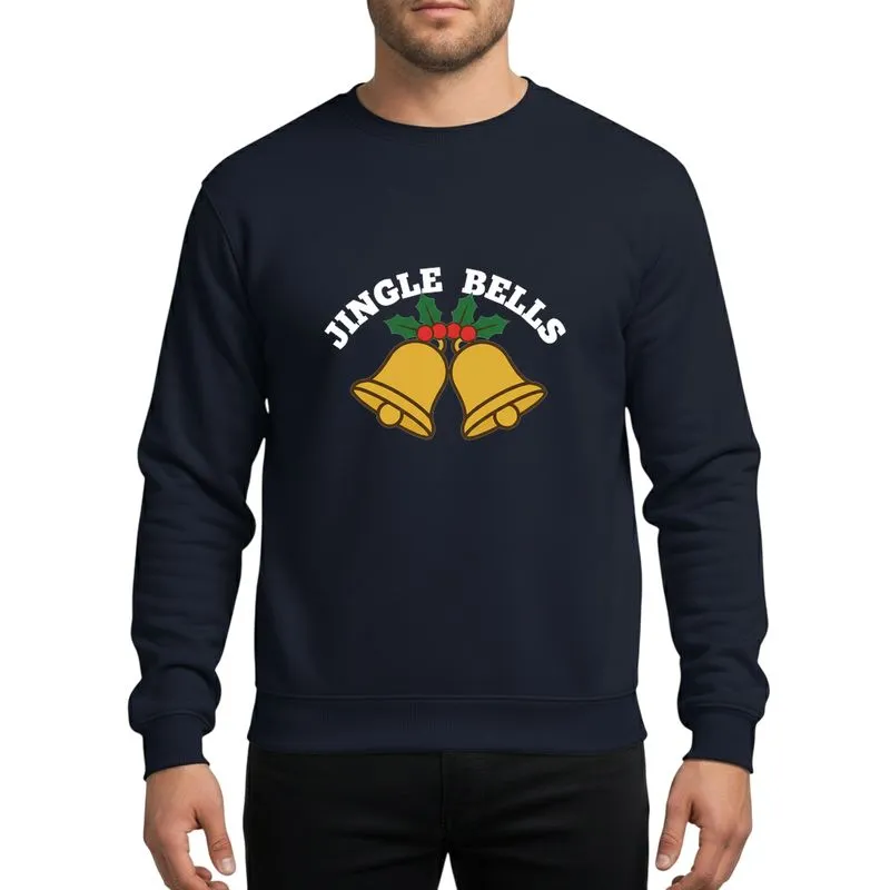 Women's Festive Golden Bells & Holly Christmas Design with White Jingle Bells Text Sweatshirt - 1