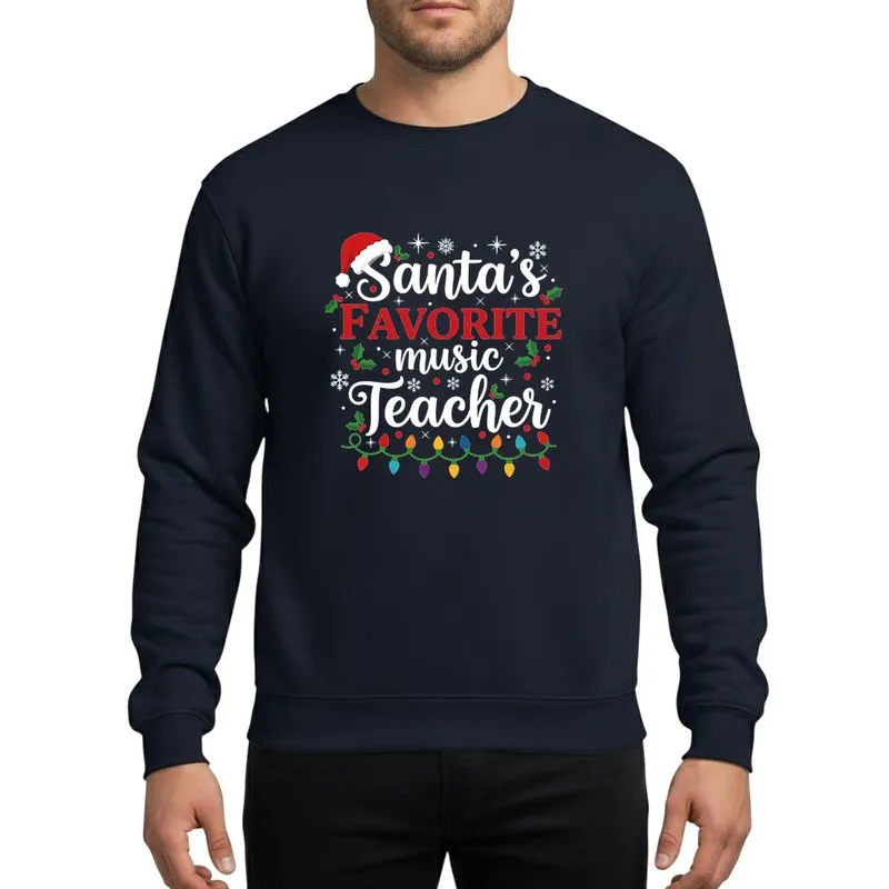 Music Teachers' Festive White Red Script Holly Berry Christmas Lights Snowflakes Starburst Art Sweatshirt - 1