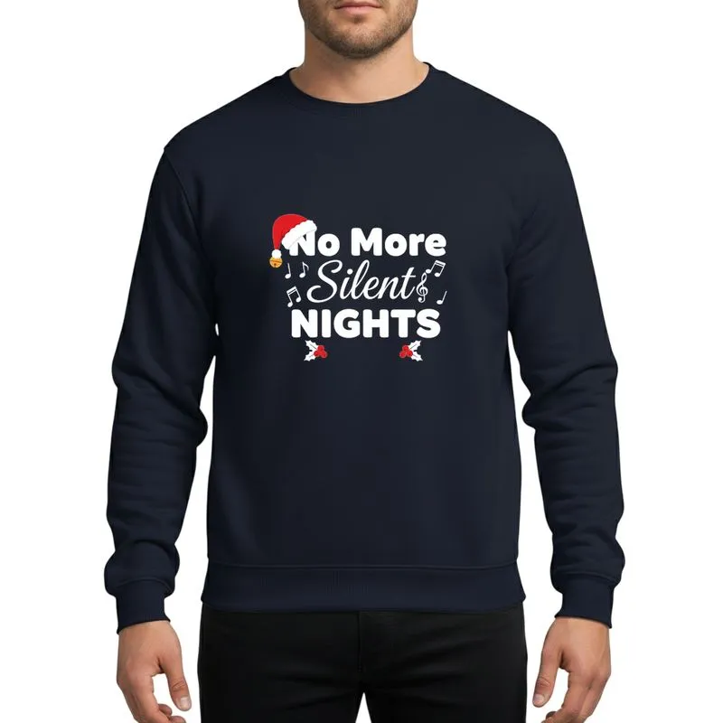 Expectant Mothers' Festive White Red Gold Typographic No More Silent NIGHTS Santa Hat Musical Notes Holly Design Sweatshirt - 1