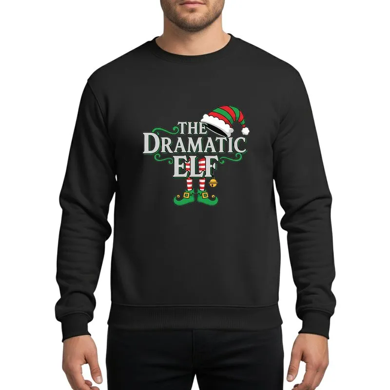 Holiday Families Whimsical 'The Dramatic Elf' Red Green Striped Hat Legs Gold Bells Sweatshirt - 1