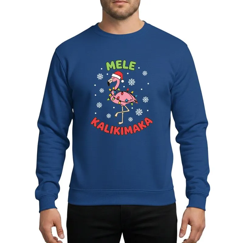 Tropical Christmas Fans' Whimsical Pink Flamingo Santa Hat Christmas Lights Mele Kalikimaka Graphic Sweatshirt - 1