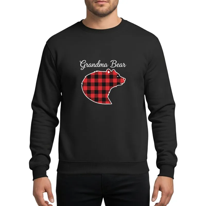 Grandmothers' Festive Family Bold Red & Black Buffalo Plaid Bear Head with White Script Sweatshirt - 1