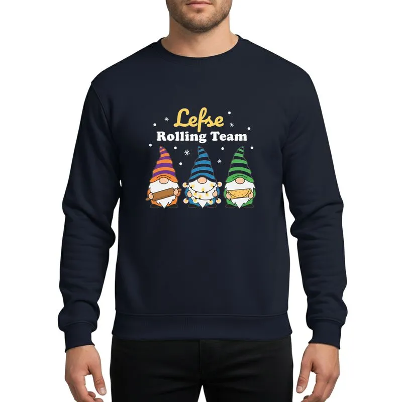 Nordic Christmas Bakers' Whimsical Gnomes Rolling Team Festive Flat Color Design Sweatshirt - 1