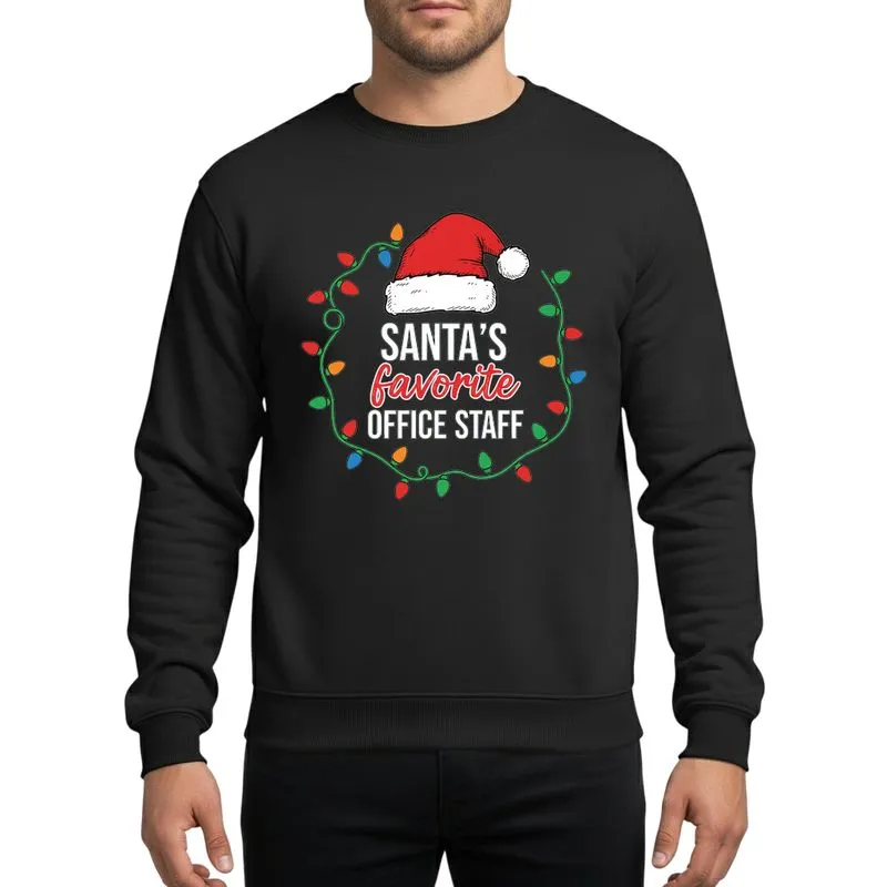 Office Professionals' Cheerful Santa Hat Multicolored Christmas Lights 'Santa's Favorite Office Staff' Design Sweatshirt - 1