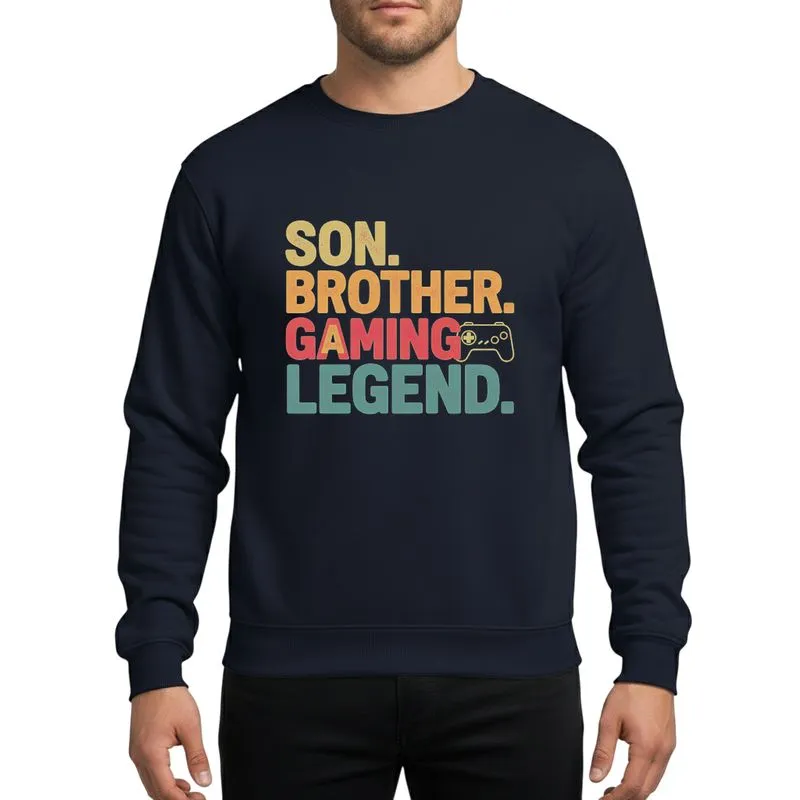 Gaming Sons & Brothers Distressed Retro Controller Typography Muted Gold Orange Red Teal Sweatshirt - 1