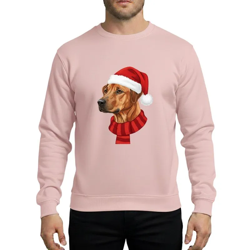 Rhodesian Ridgeback Lovers' Painterly Dog Santa Hat Red Green Black Ugly Christmas Sweater Bone Paw Print Pattern Sweatshirt - 1
