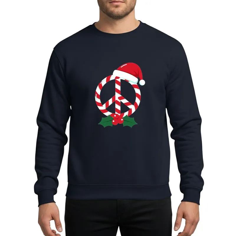 Women's Festive Candy Cane Striped Peace Symbol Santa Hat Holly Green Red Sweatshirt - 1