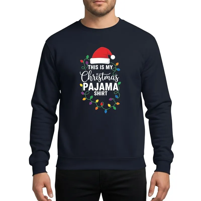 Cozy Holiday Lovers' Playful Christmas Typographic Red Santa Hat Multi-Color String Lights Art Sweatshirt - 1