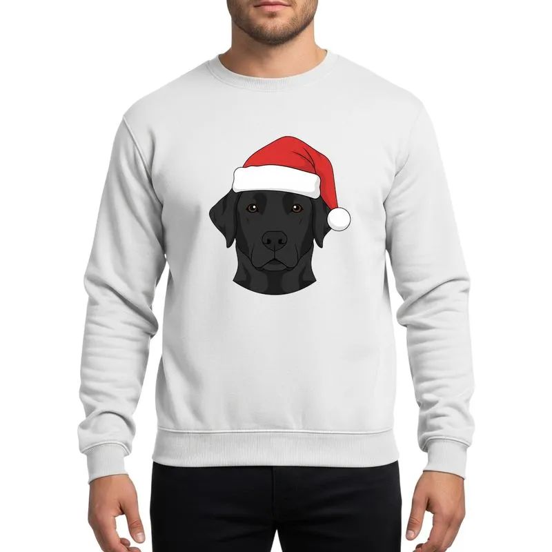Dog Lovers' Detailed Black Labrador Head Vibrant Red Santa Hat Christmas Graphic Sweatshirt - 1