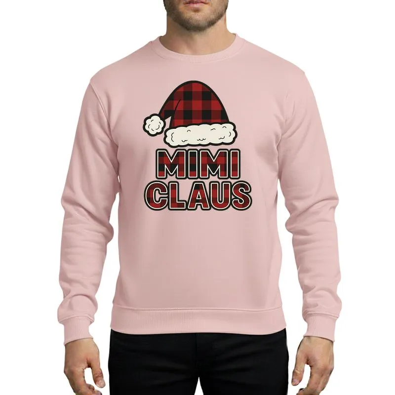 Grandmothers' Festive Red Black Buffalo Plaid Santa Hat Bold MIMI CLAUS Block Text Graphic Sweatshirt - 1