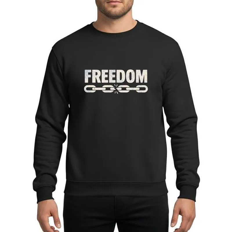 Empowered Individuals' Bold Distressed Off-White 'FREEDOM' Text Broken Chain Grunge Art Sweatshirt - 1