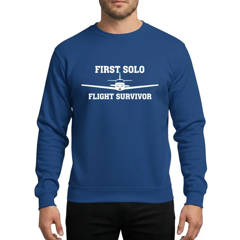 Student Pilots' Bold White Minimalist Propeller Plane First Solo Flight Survivor Art Sweatshirt - 1