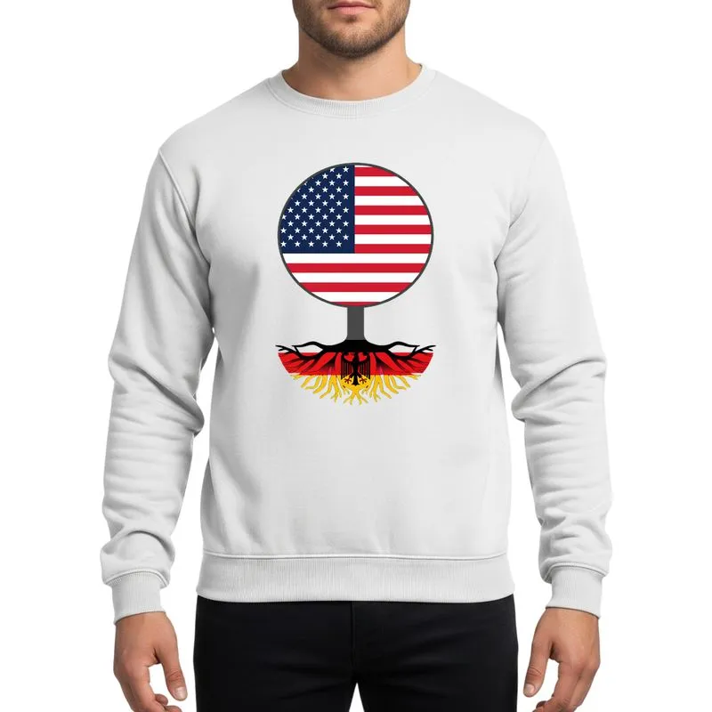 German-American Heritage Illustrative Tree Navy White Red American Flag Crown Black Red Gold German Roots Sweatshirt - 1