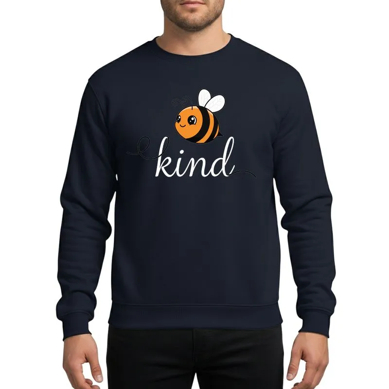 Kindness Advocates' Whimsical Yellow Black White Striped Bee Kind Script Design Sweatshirt - 1