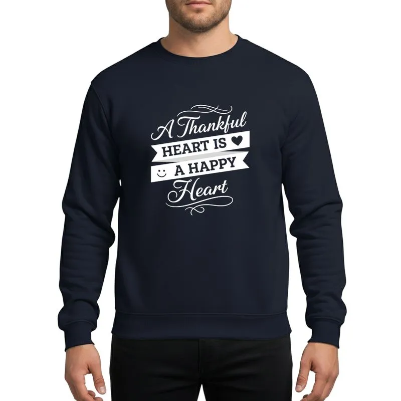 Christian Believers' White Vintage-Style Script & Block Lettering 'A Thankful Heart Is A Happy Heart' Sweatshirt - 1
