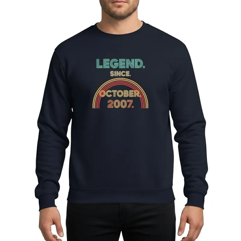 Sixteen Year Olds Retro Typographic Legend Since October 2007 Aqua Gold Orange Red Multiline Striped Font Abstract Arc Graphic Sweatshirt - 1