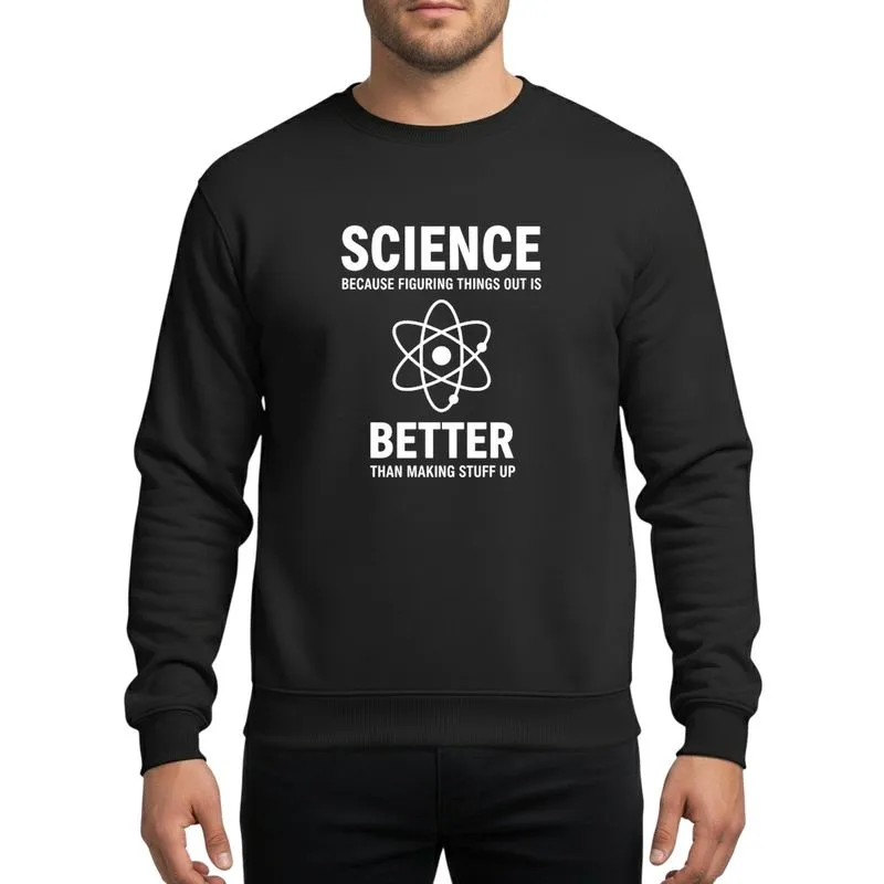 Science Lovers' Bold Minimalist White Sans-Serif Typography Atom Symbol Sweatshirt - 1