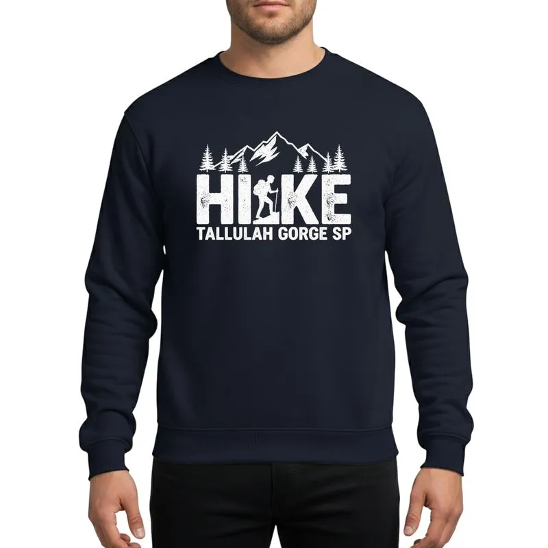 Hikers' Grungy White Stencil 'Hike' Hiker Silhouette Mountain Peaks Tallulah Gorge Design Sweatshirt - 1