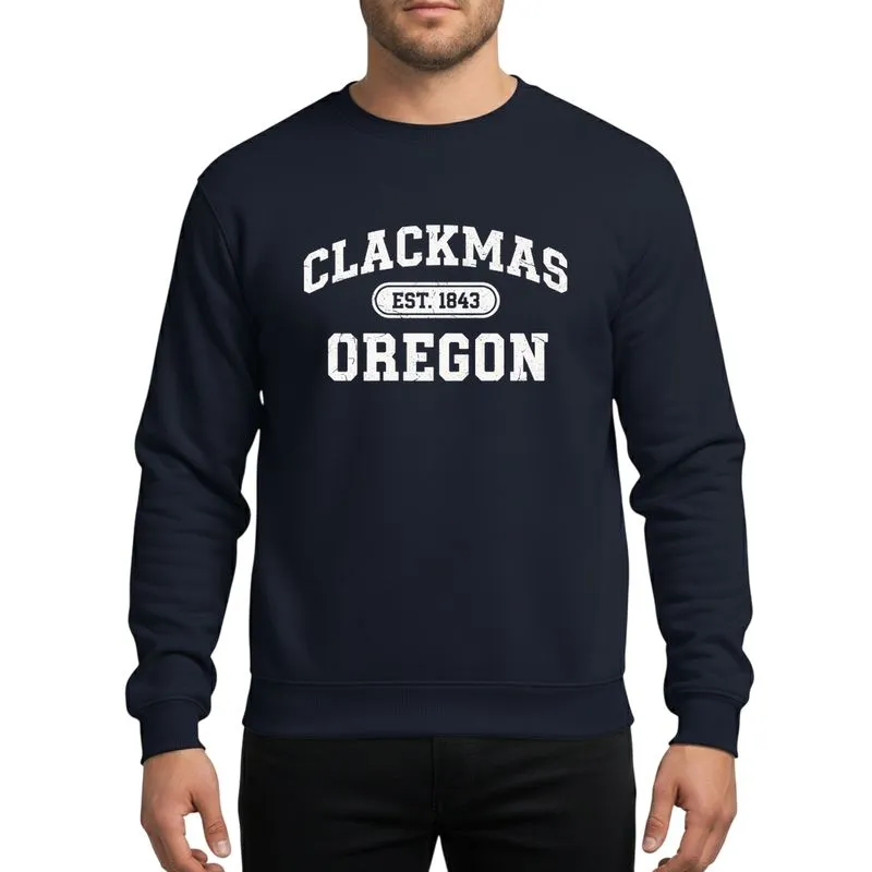Oregon Heritage Fans White Distressed Vintage Collegiate Arch 'Clackamas Est. 1843' Typographic Sweatshirt - 1