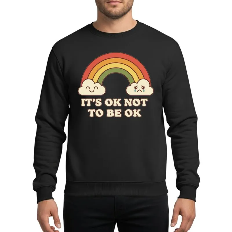Uplifting Message Admirers' Vintage Speckled Muted Rainbow Happy Sad Cloud Quote Sweatshirt - 1