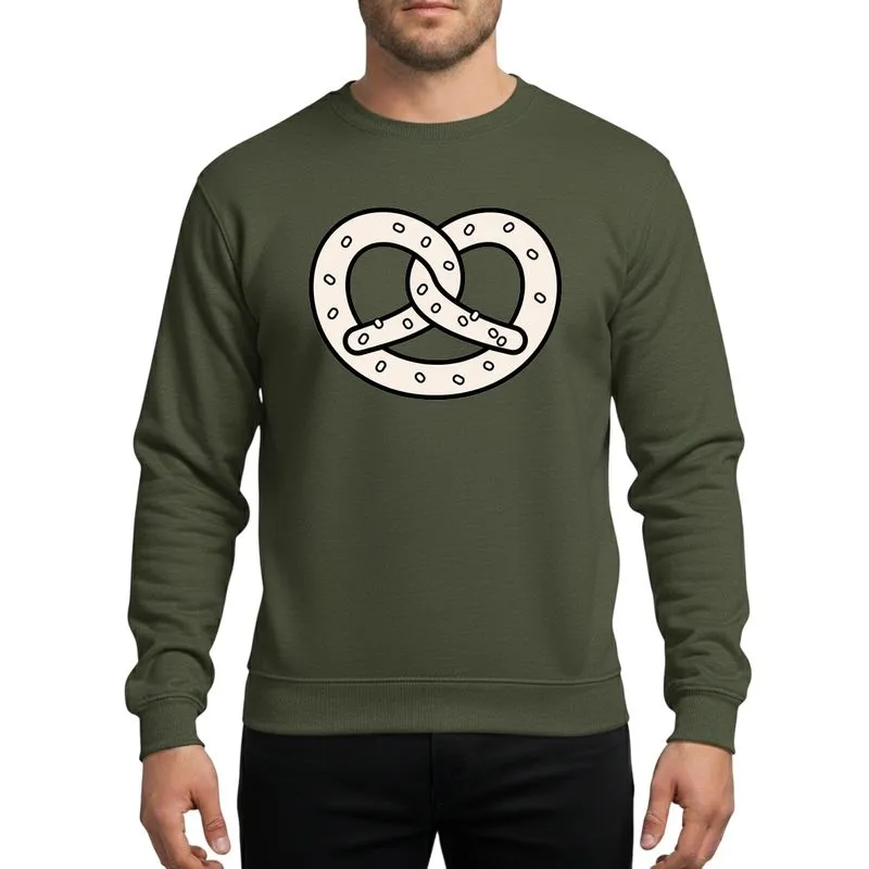 Foodies' Minimalist Flat Graphic Creamy Off-White Pretzel Design with Bold Black Contours and White Salt Sprinkles Sweatshirt - 1