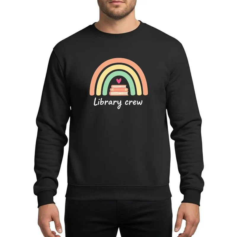 Library Staff & Book Lovers' Whimsical Hand-Drawn Rainbow Books Peach Pastel Yellow Mint Green Heart Script Sweatshirt - 1