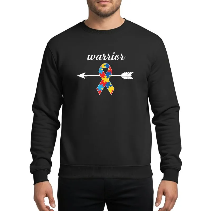Advocates & Supporters White Warrior Text Elegant Arrow Vivid Jigsaw Puzzle Ribbon Sweatshirt - 1