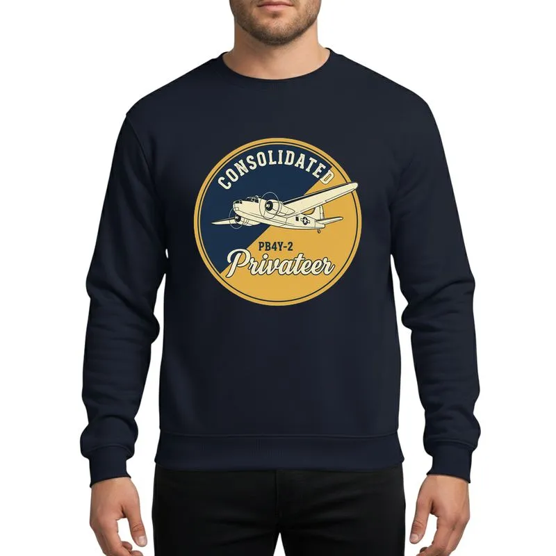 Aviation History Enthusiasts' Vintage Consolidated PB4Y-2 Privateer Aircraft Navy Gold Distressed Emblem Sweatshirt - 1