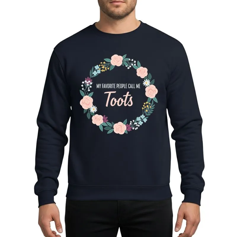 Moms & Grandmas Whimsical Floral Wreath Pink Roses Teal Leaves Peach Script 'Toots' Sweatshirt - 1