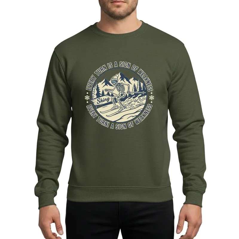 Snow Sports Enthusiasts' Distressed Skeleton Skier Mountain Pine Cream Dark Charcoal Blue Sweatshirt - 1