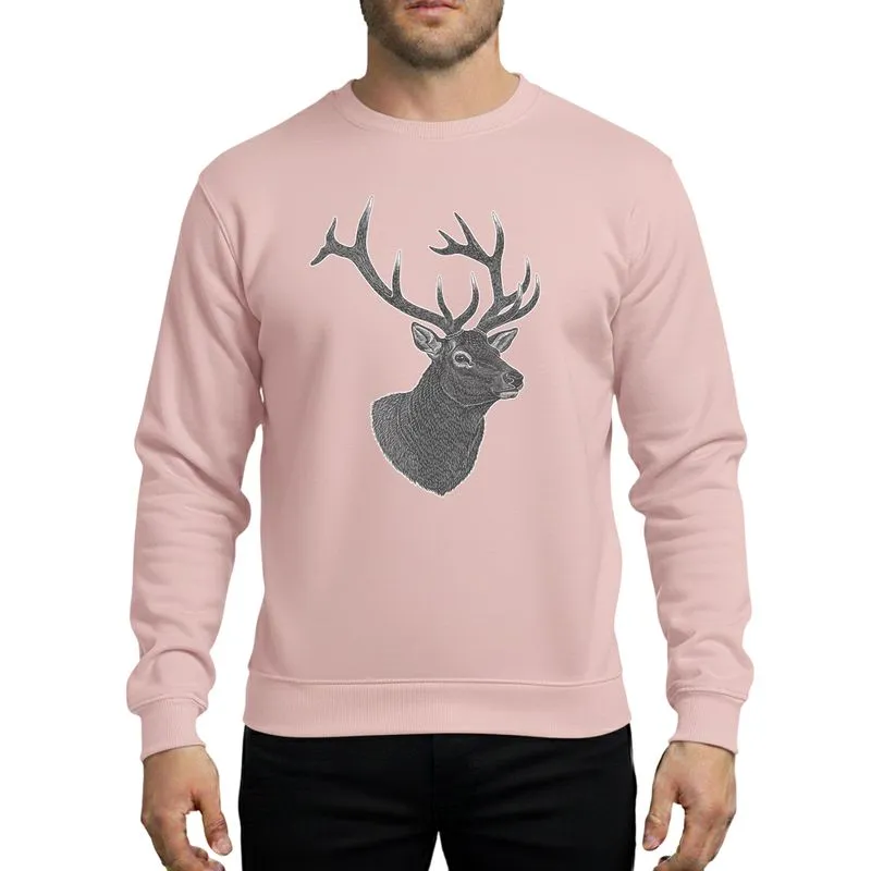 Nature Lovers' Majestic Elk Head Intricate White Line Art Charcoal Grey Engraving Sweatshirt - 1