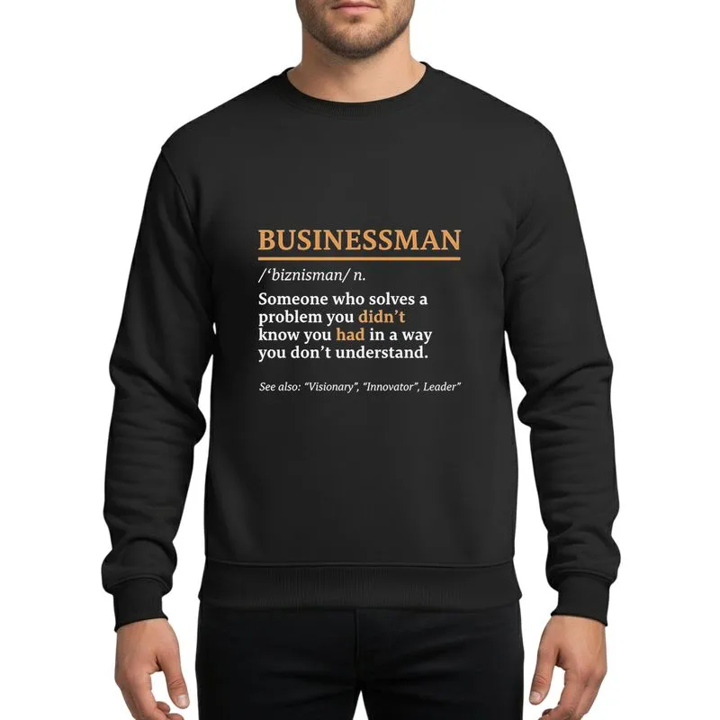 Men's Humorous Businessman Definition Bold Golden Yellow White Lexicon Typographic Design Sweatshirt - 1