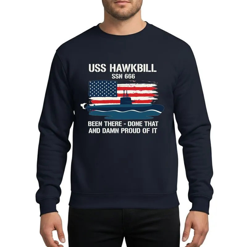 US Navy Submarine Veteran Distressed White Stencil Hawkbill SSN 666, Navy Sub, Teal Water, Abstract US Flag, Patriotic Slogan Sweatshirt - 1