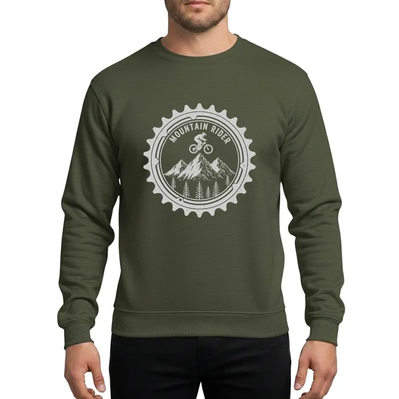 Mountain Bikers' Vintage Hand-Drawn Silver Grey Sprocket Mountain Jumper Pine Forest Art Sweatshirt - 1