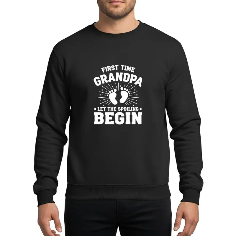 New Grandpa's White Bold Text Baby Footprints Starburst Let The Spoiling Begin Design Sweatshirt - 1