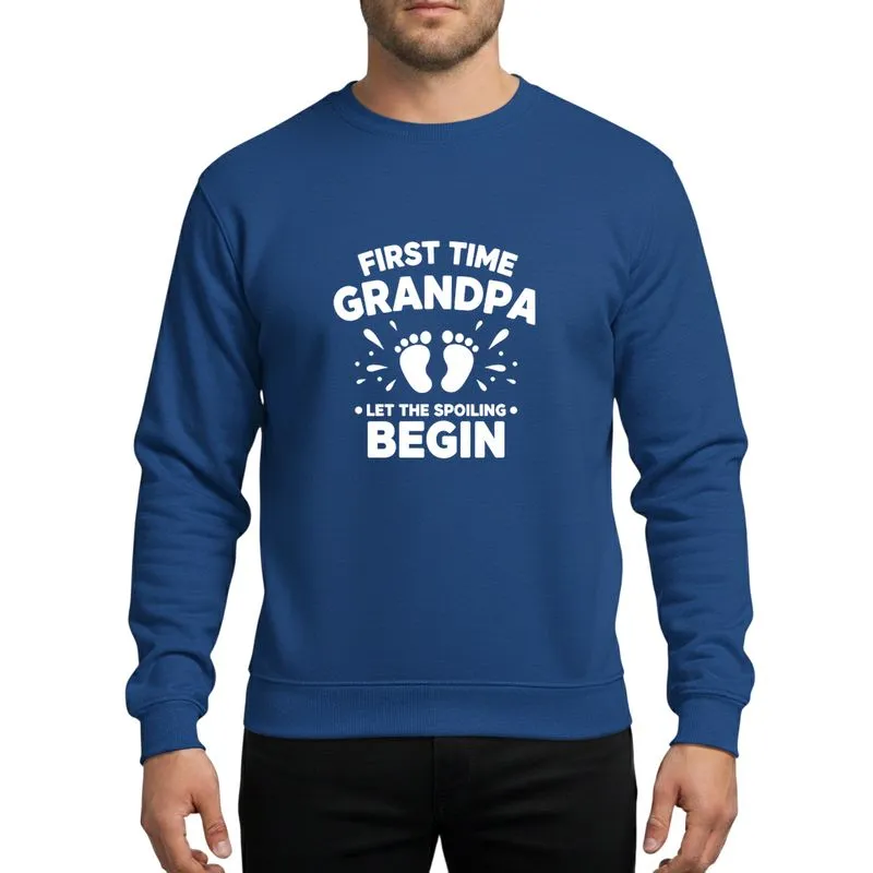 First-Time Grandpas Solid White Typographic 'First Time Grandpa Let The Spoiling Begin' Baby Footprints Starbursts Sweatshirt - 1