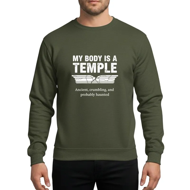 Womens Distressed White Ancient Temple Inscription Architectural Motif Sweatshirt - 1