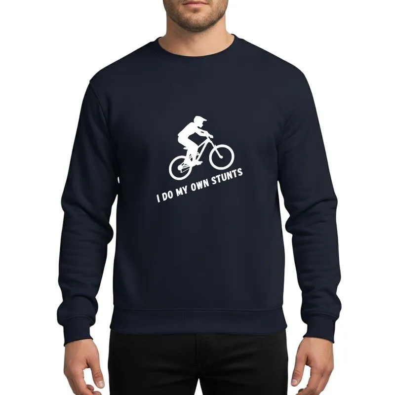 Mountain Biker Enthusiasts White Minimalist Aerial Jump Stunt Vector Art Distressed Typography Sweatshirt - 1