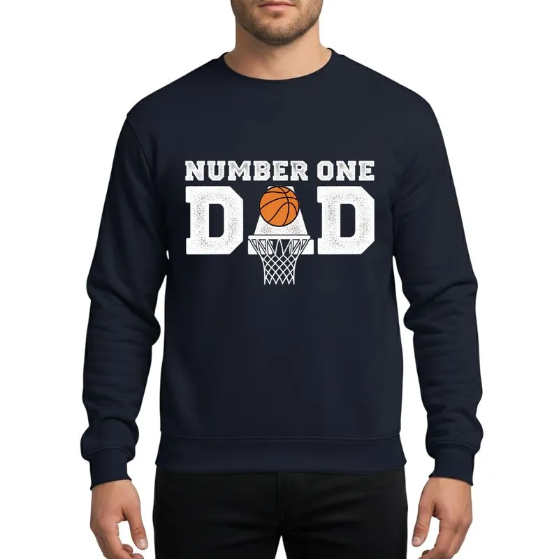 Basketball Dads' White Orange Distressed Grunge 'NUMBER ONE DAD' Basketball Hoop Graphic Sweatshirt - 1