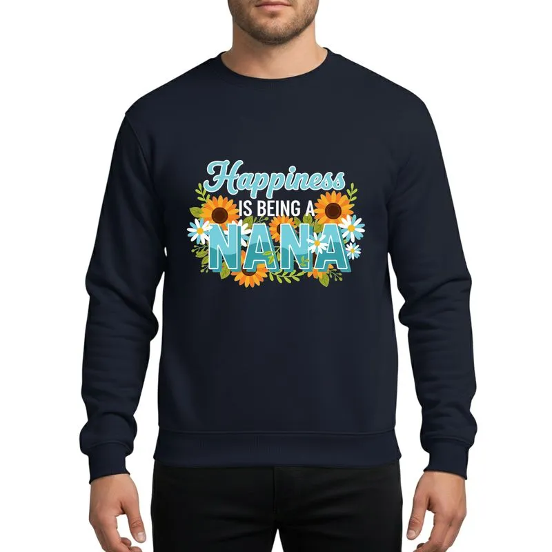 Nanas' Whimsical Cyan Blue Layered Text, Orange Sunflower & White Daisy Botanical Art Sweatshirt - 1