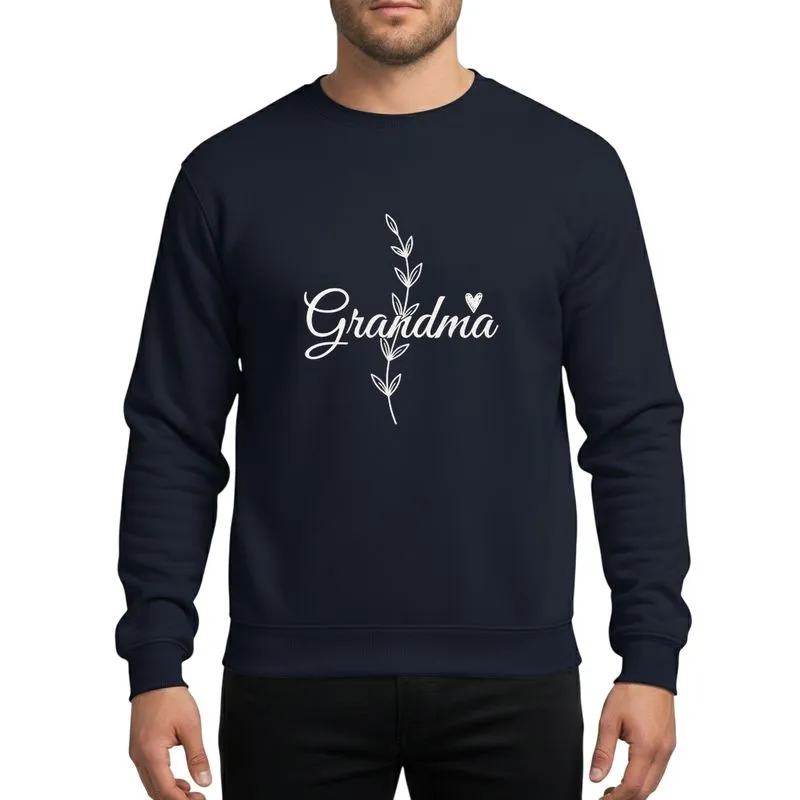 Grandmothers' Elegant White Script Grandma Heart Minimalist Off-White Botanical Vine Sweatshirt - 1