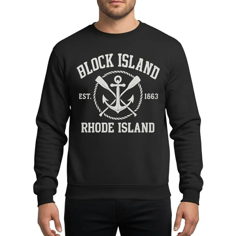 Block Island Nautical Enthusiasts' White Vintage Collegiate Crest with Distressed Oars & Anchor Sweatshirt - 1